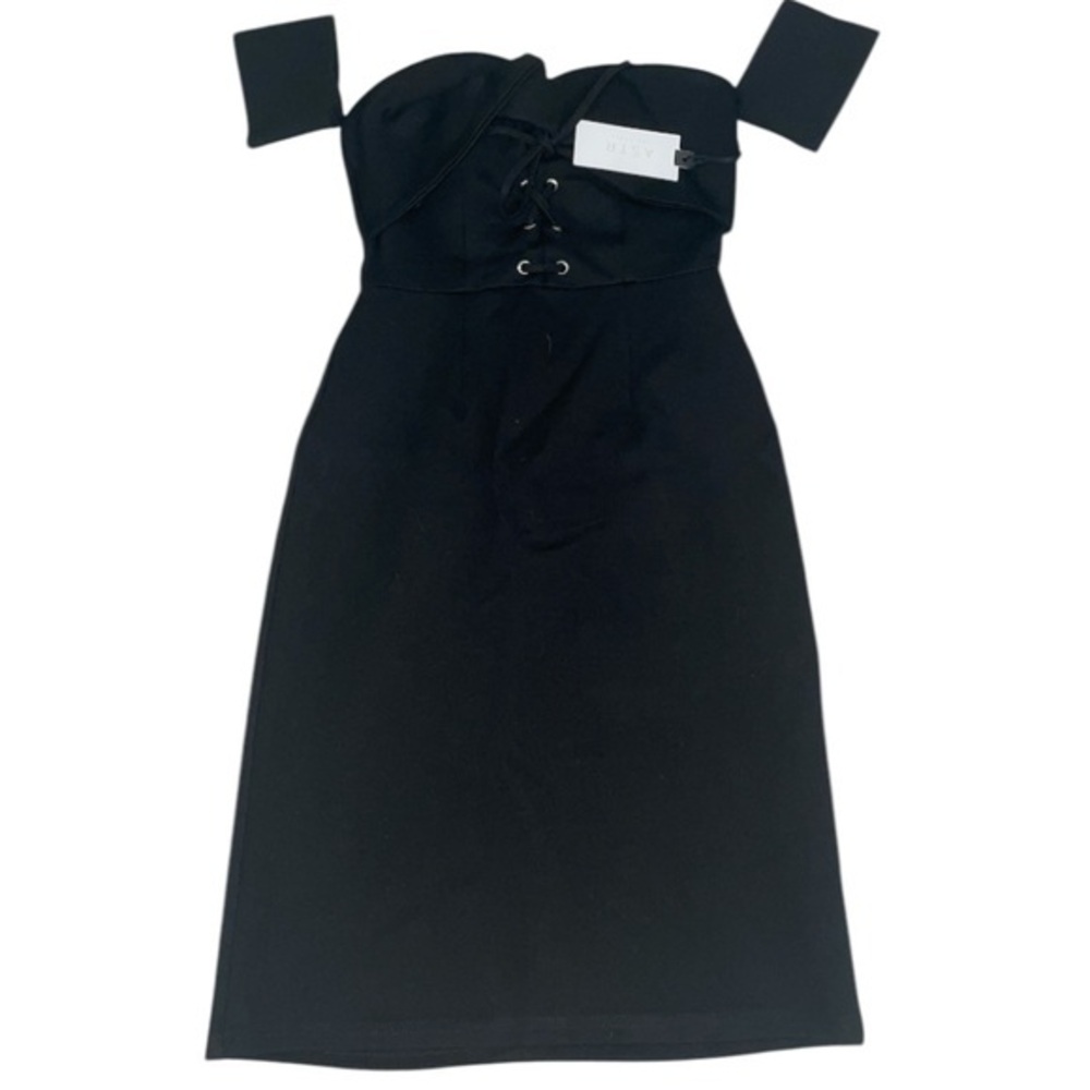 Astr the Label Black Strapless Dress with Lace-Up Detail
